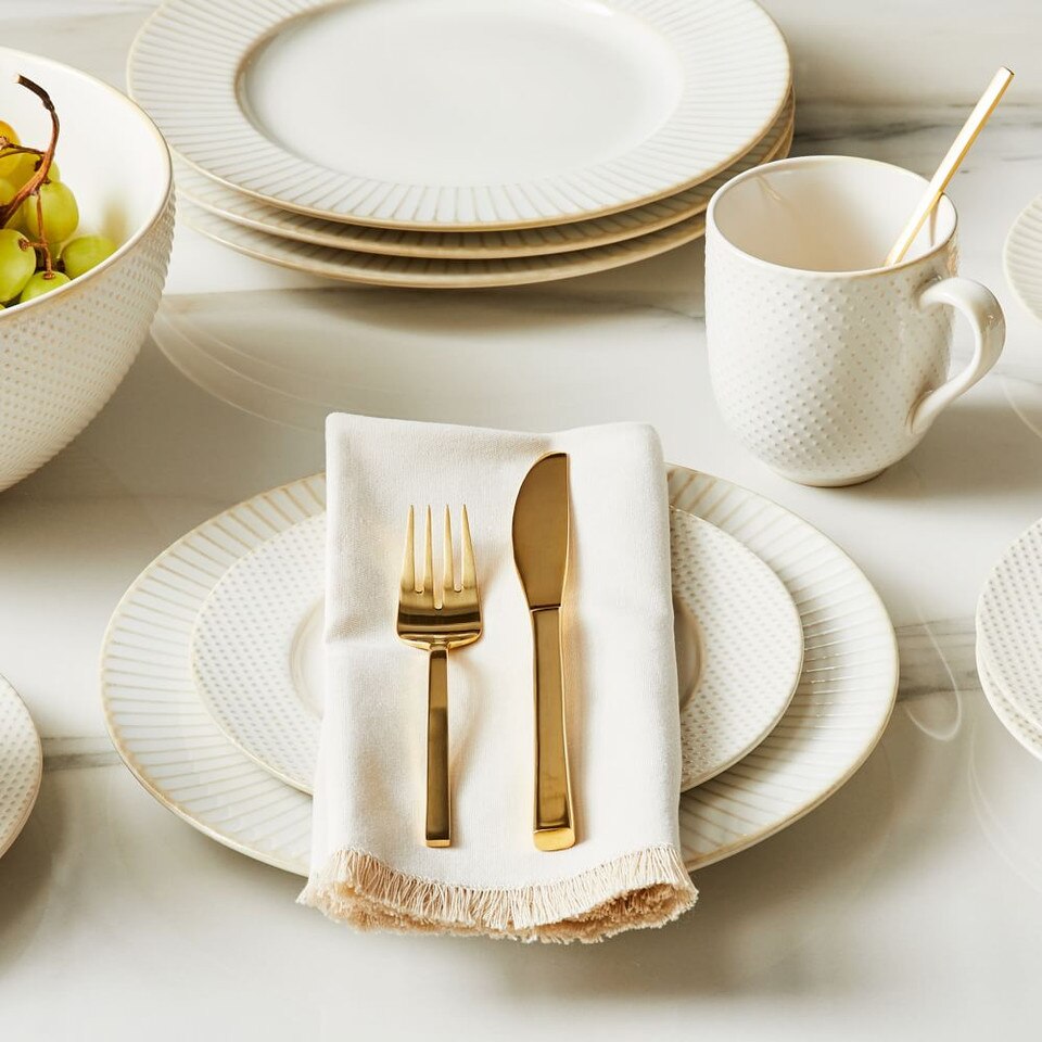 White Textured Stoneware Dinnerware (Set of 16) west elm United Kingdom
